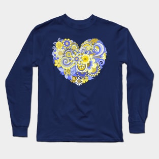 Yellow and Blue Elegant Floral Design Long Sleeve T-Shirt